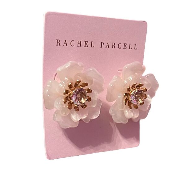Rachel Parcell Floral Statement Button Stud Earring In Ivory Gold NWT - Picture 2 of 4